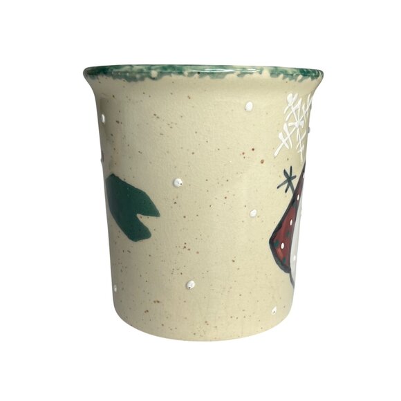 Montgomery Ward Snowman Ceramic Mug Festive Green Handle Winter Design - Picture 6 of 7